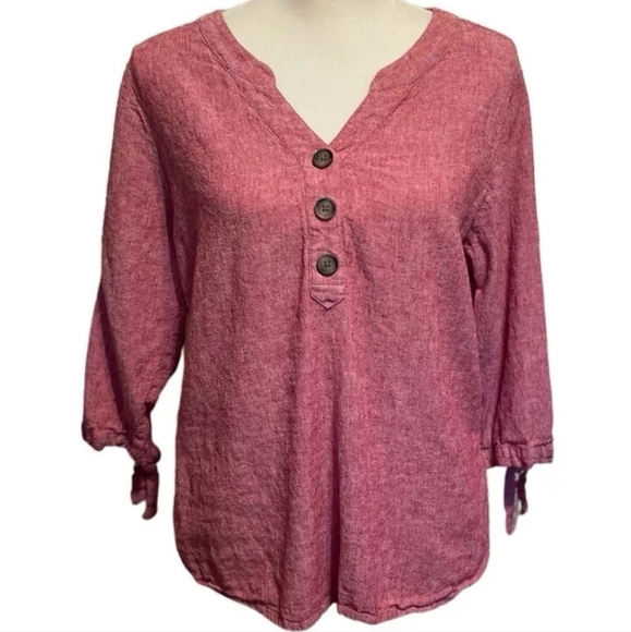 Christopher & Banks Linen Blend 3/4 Sleeve Pullover Tunic Top Heathered Red XL - Picture 1 of 10
